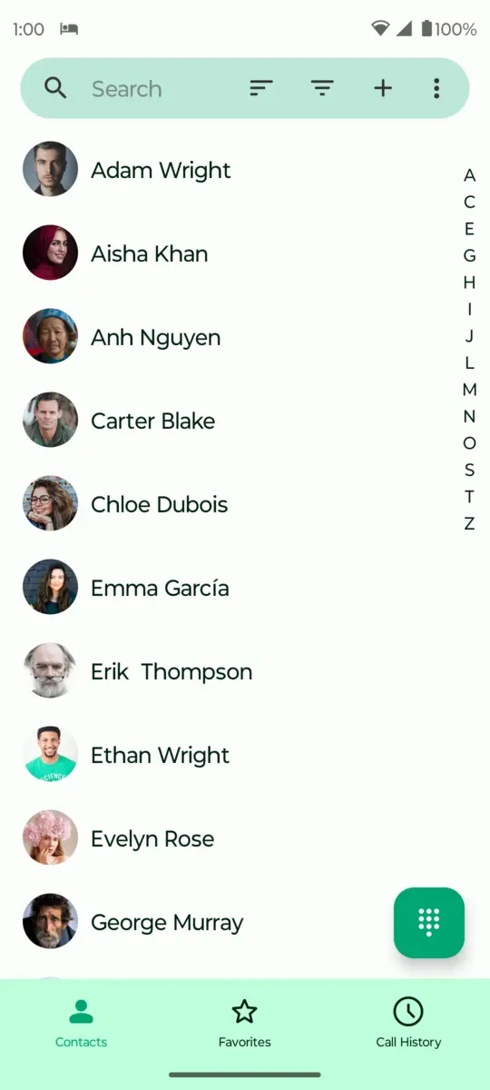 Fossify Phone: Contacts list